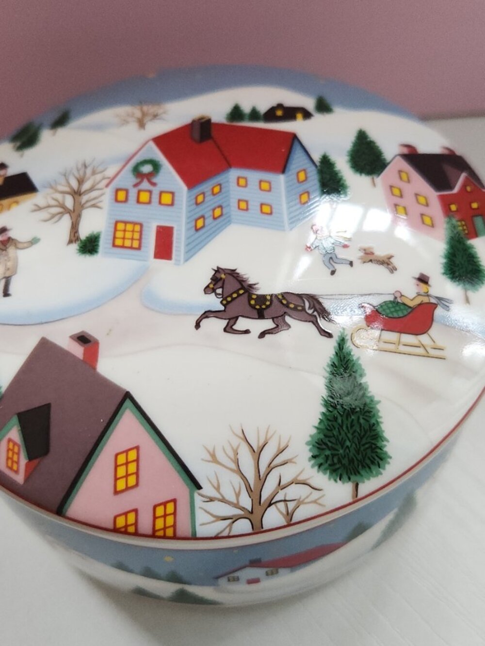Mikasa "Holiday Village" Porcelain Vintage Trinket Box